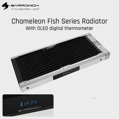 Barrow ch FBCFRX-240 Chameleon Fish Modular 240mm Radiator With OLED Display Acrylic/POM Inlet Module | Custom Loop Radiator