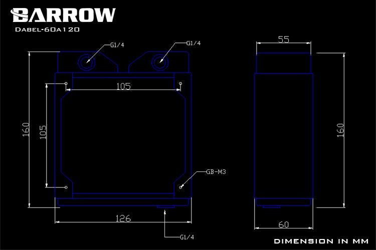 Barrow Dabel-60A 120, 60mm Thicknes 120mm Radiator, Copper Thick Plus Type Water Cooler, Suitable For | Custom Loop Radiator