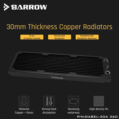 Barrow Dabel-30a 360 Copper Radiator 30mm Thickness 14pcs Circulation Channel Suitable For 120mm Fans | Custom Loop Radiator