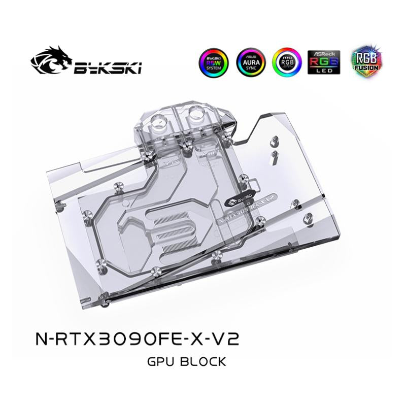 Refroidisseur de liquide de bloc de refroidissement par eau Bykski RTX 3090 GPU avec fond de panier pour Nvidia Founder Edition RTX3090, N-RTX3090-X-V2 