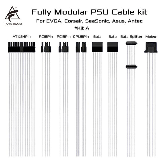 FormulaMod Fm-DYXZ, Fully Modular PSU Cable Kit, 18AWG Silver Plated, Kit For EVGA, Corsair, SeaSonic, Asus, Antec Modular PSU