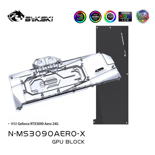 Bykski N-MS3090AERO-X bloc de refroidissement par eau GPU avec fond de panier pour MSI RTX 3090 Areo 24G, système de refroidissement liquide de carte graphique