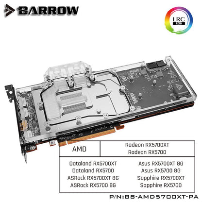 Barrow BS-AMD5700XT-PA, Full Cover Graphics Card Water Cooling Blocks,For AMD Founder Edition Radeon RX5700XT/RX5700