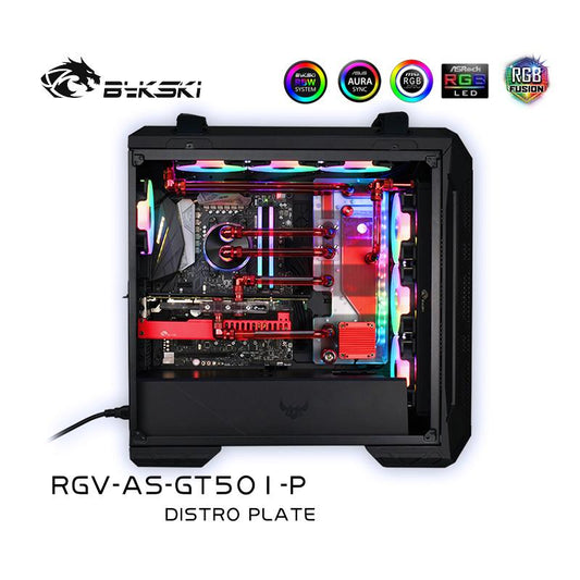 Bykski Distro Plate For Asus TUF GT501 Case,  Acrylic Waterway Board Combo DDC Pump, 5V A-RGB, RGV-AS-GT501-P
