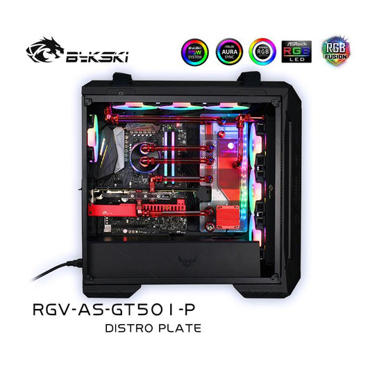 Bykski Distro Plate For Asus TUF GT501 Case, Acrylic Waterway Board Combo DDC Pump, 5V A-RGB, RGV-AS-GT501-P | Distro Plate