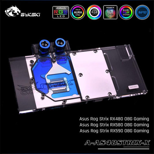 Bykski A-AS48STRIX-X, Full Cover Graphics Card Water Cooling Block for ASUS ROG STRIX-RX480-O8G-Gaming | Water Cooling Block