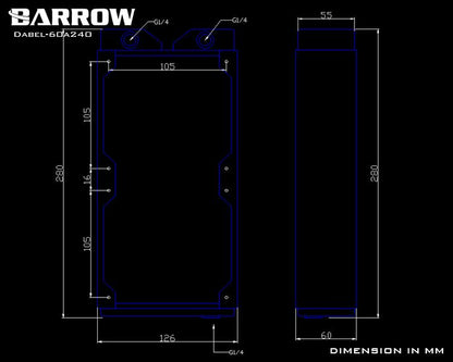 Barrow Dabel-60A 240, 60mm Thicknes 240mm Radiator, Copper Thick Plus Type Water Cooler, Suitable For | Custom Loop Radiator