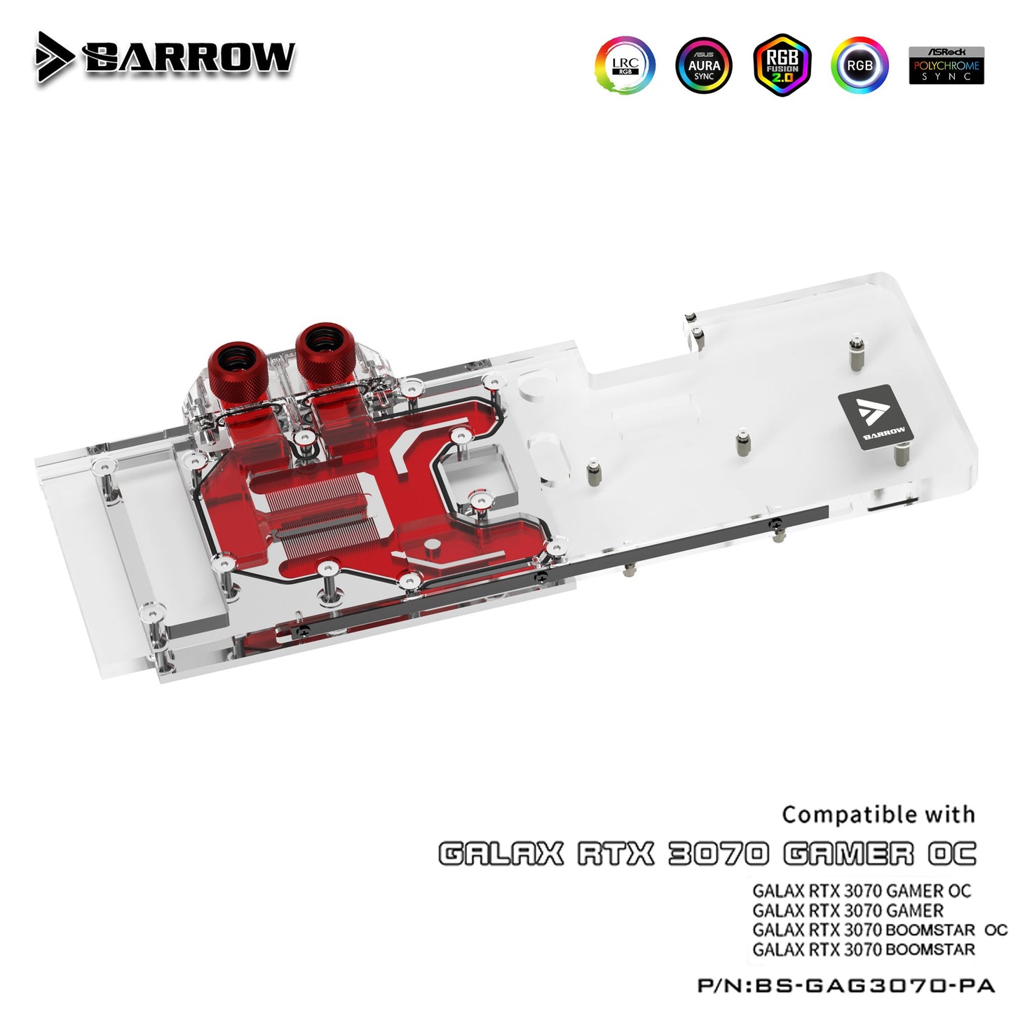 Barrow 3070 GPU Water Block for GALAX 3070 GAMER OC, Full Cover ARGB GPU Cooler, BS-GAG3070-PA