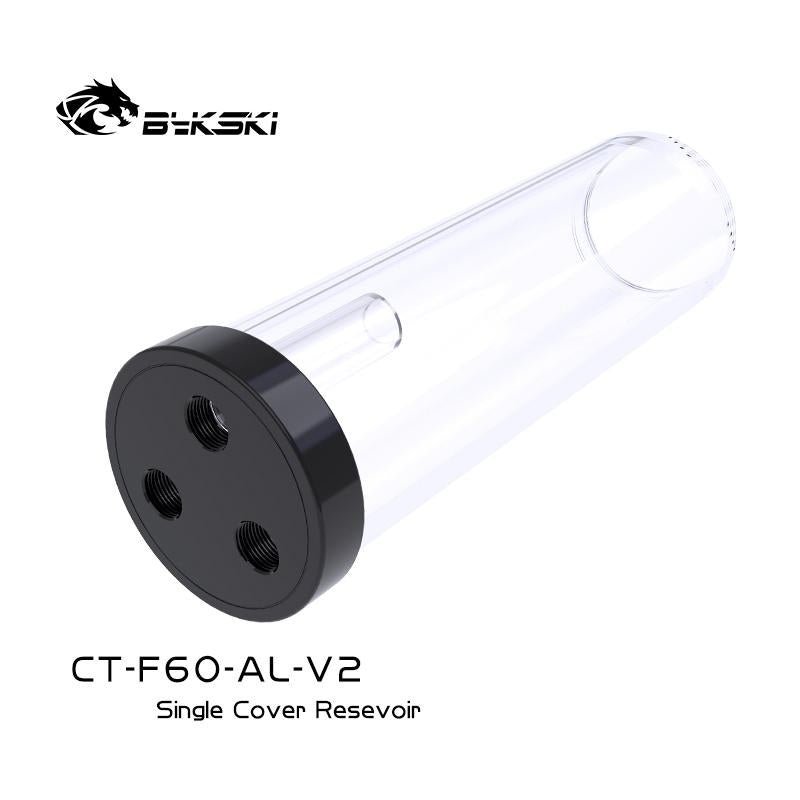 Bykski 60mm Cylinder Reservoirs, Black Aluminum Alloy Single Cover Acrylic Body Water Tank, For PC Water Cooling, 60/100/150/200