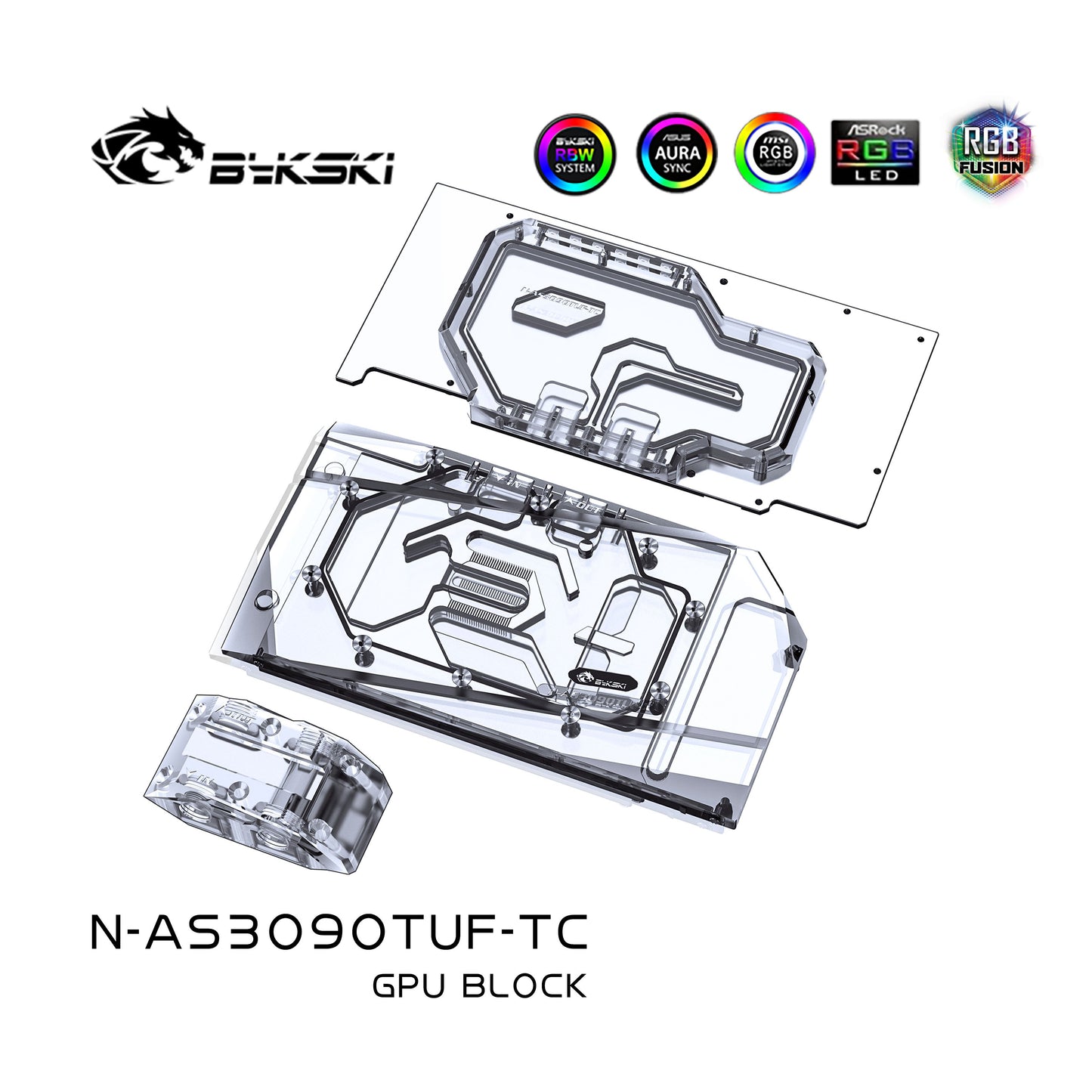 Bykski GPU Block With Active Waterway Backplane Cooler For Asus TUF RTX 3090/3080Ti/3080/3070Ti Gaming, N-AS3090TUF-TC