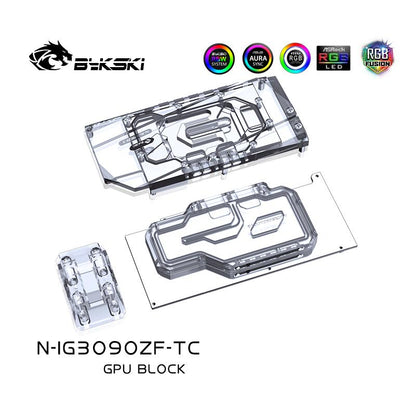 Bloc GPU Bykski avec refroidisseur de fond de panier de voies navigables actives pour hache de combat colorée RTX 3090 3080 N-IG3090ZF-TC
