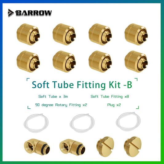 Barrow Soft Tube Fittings Kit Set,90 Degree, Plug ,Compress fitting ,10X13MM,10X16MM Pipe For Computer Water Cooling BA-STKB