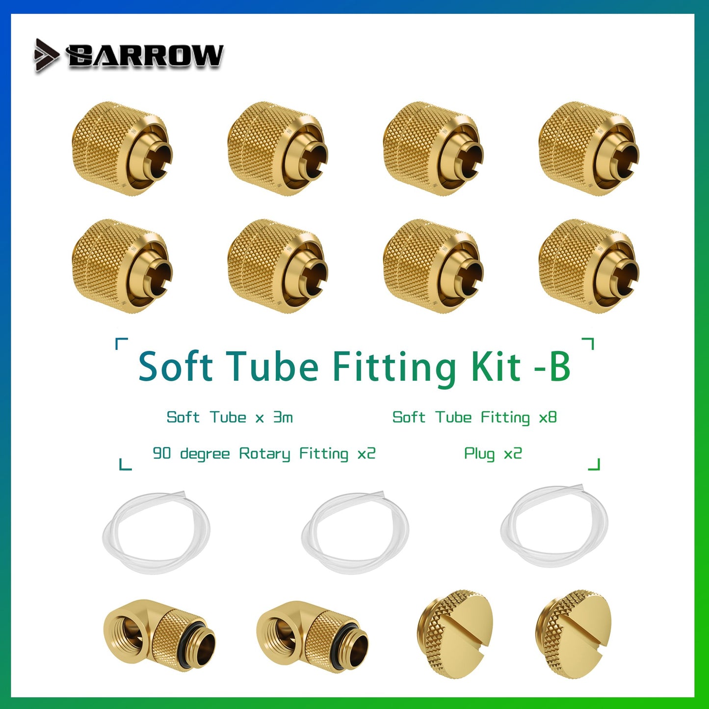 Barrow Soft Tube Fittings Kit Set,90 Degree, Plug ,Compress fitting ,10X13MM,10X16MM Pipe For | Water Cooling Fitting