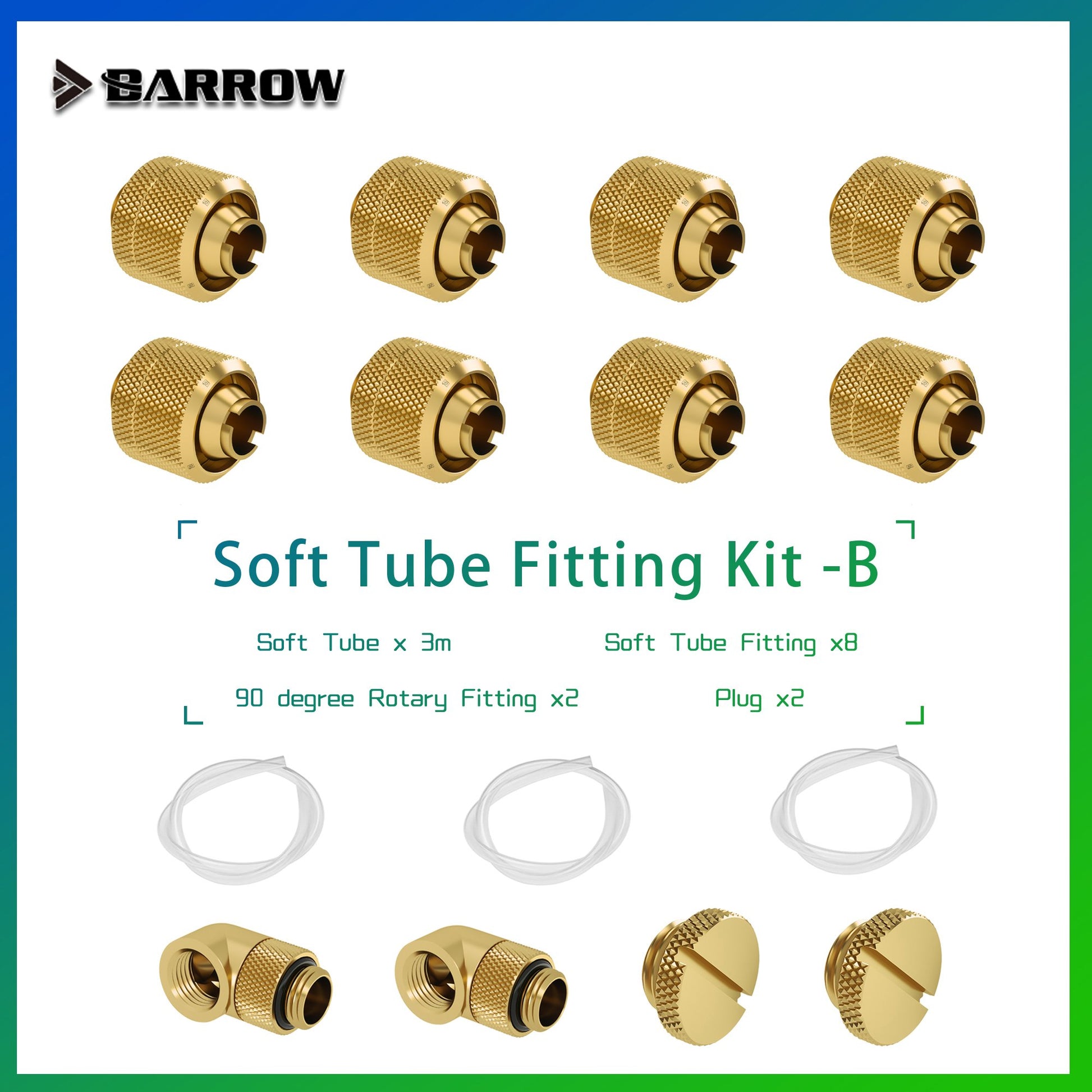 Barrow Soft Tube Fittings Kit Set,90 Degree, Plug ,Compress fitting ,10X13MM,10X16MM Pipe For | Water Cooling Fitting