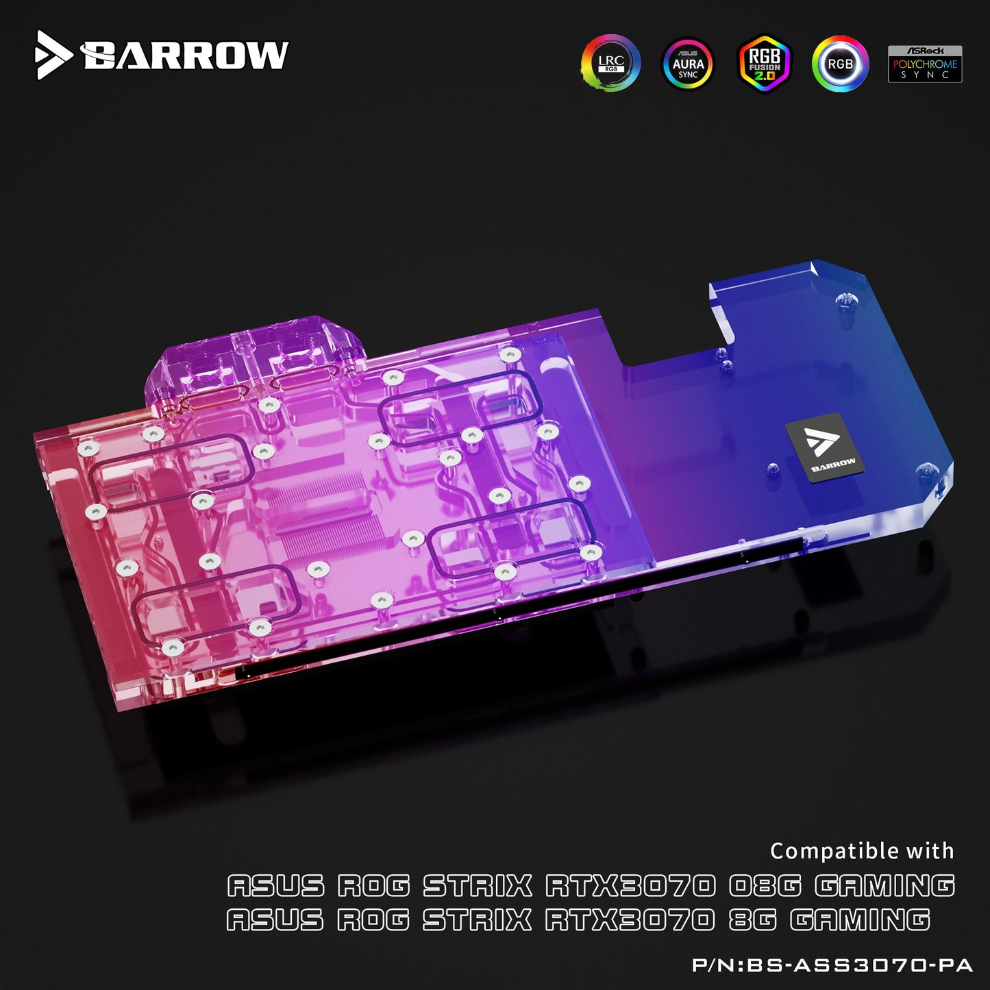 Barrow 3070 GPU Block Full Cover Graphics Card Water Cooling Blocks, For ASUS ROG STRIX RTX3070 08G GAMING, BS-ASS3070-PA