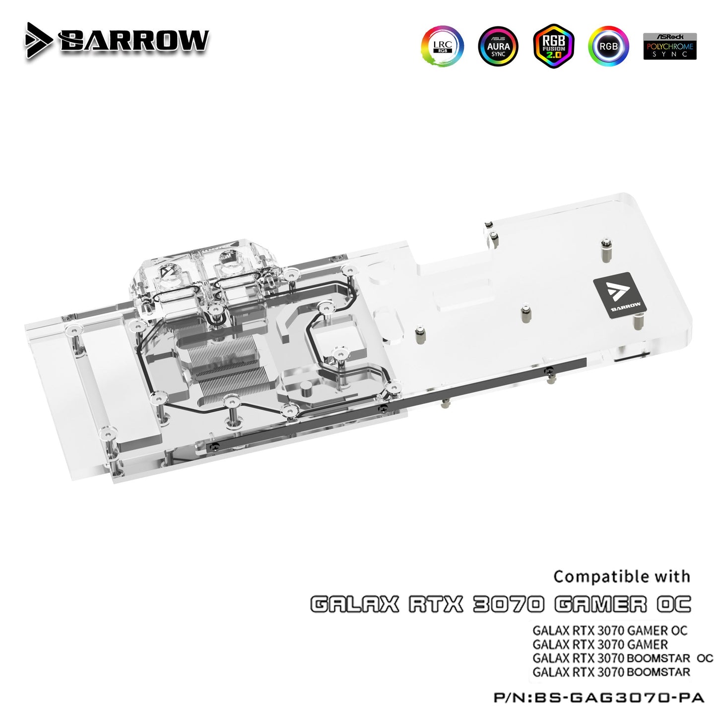 Barrow 3070 GPU Water Block for GALAX 3070 GAMER OC, Full Cover ARGB GPU Cooler, BS-GAG3070-PA