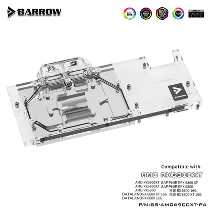 BARROW 6900 GPU Water Cooling Block, Full coverage For AMD Founder Edition MSI Sapphire RX 6900 6800 XT, BS-AMD6900XT-PA