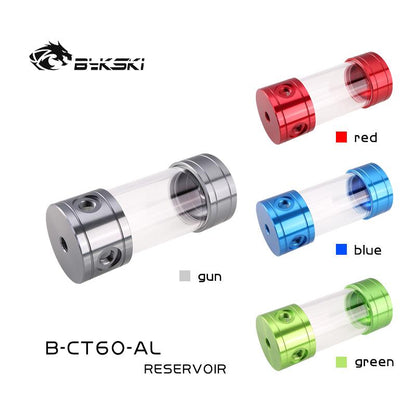 Bykski B-CT60-AL, 60mm Cylinder Reservoirs, Aluminum Alloy Cover Acrylic Body, 60mm Diameter 100/150/200/260mm Length