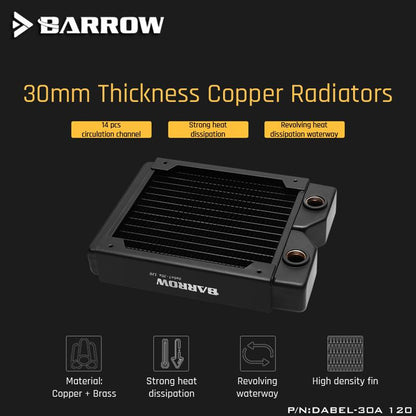 Barrow Dabel-30a 120 Copper Radiator 30mm Thickness 14pcs Circulation Channel Suitable For 120mm Fans | Custom Loop Radiator