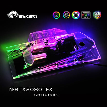 Bykski N-RTX2080TI-X Bloc de refroidissement par eau pour carte graphique à couverture complète, fond de panier exclusif pour Nvidia Founder Edition RTX2080/2080Ti
