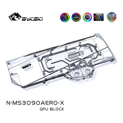 Bykski N-MS3090AERO-X GPU Water Cooling Block With Backplane For MSI RTX 3090 Areo 24G, Graphics Card Liquid Cooler System