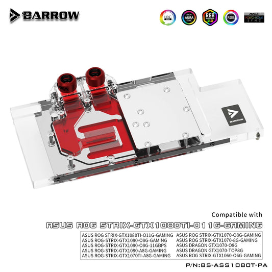 Barrow BS-ASS1080T-PA, LRC 2.0 Full Cover Graphics Card Water Cooling Block for ASUS ROG STRIX | Water Cooling Block
