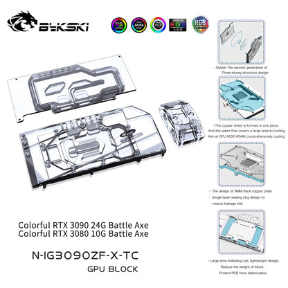 Bykski GPU Block With Active Waterway Backplane Cooler For Colorful Battle Axe RTX 3090 3080 N-IG3090ZF-TC