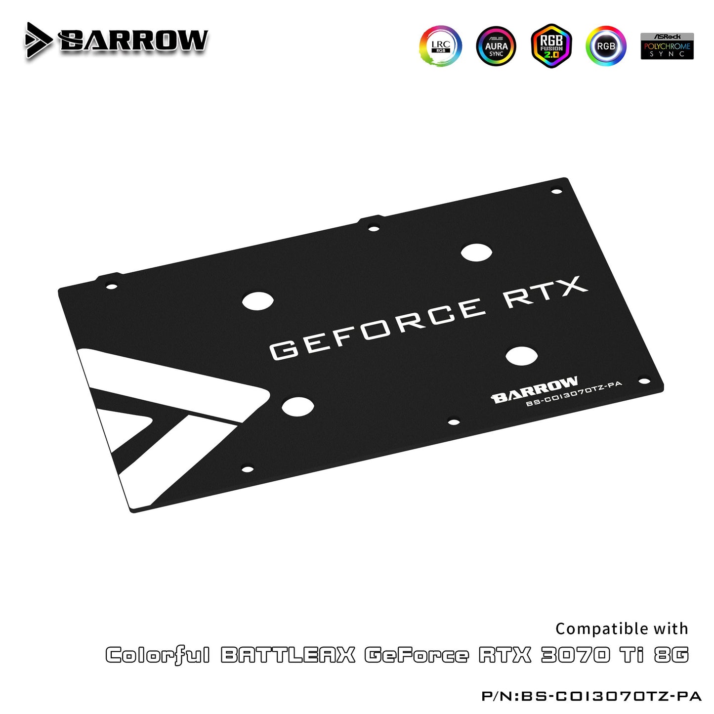 Barrow GPU Water Block , For Colorful Geforce RTX 3070 Ti GPU Card ,  Full Cover Water Cooler With Backplane BS-COI3070TZ-PA