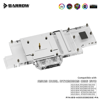 Barrow BS-ASD2080SE-PA Full Coverage Water Cooling Block for ASUS DUAL 2080S Graphics Card | Water Cooling Block