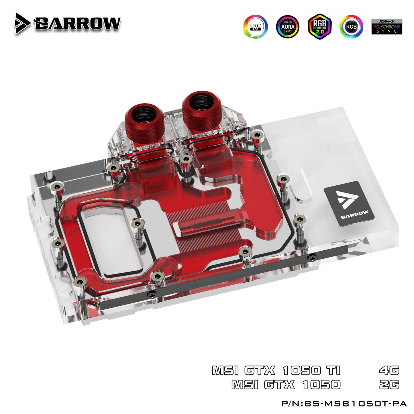 Barrow BS-MSB1050T-PA, LRC 2.0 Bloc de refroidissement par eau pour carte graphique à couverture complète pour MSI GTX1050Ti/1050