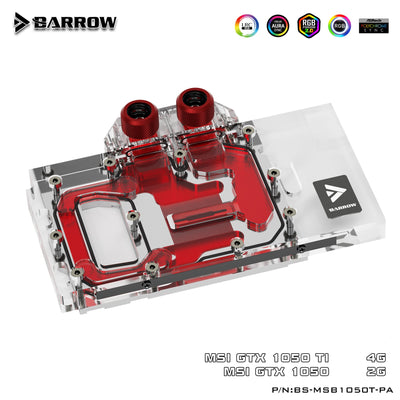 Barrow BS-MSB1050T-PA, LRC 2.0 Full Cover Graphics Card Water Cooling Block for MSI GTX1050Ti/1050 | Water Cooling Block
