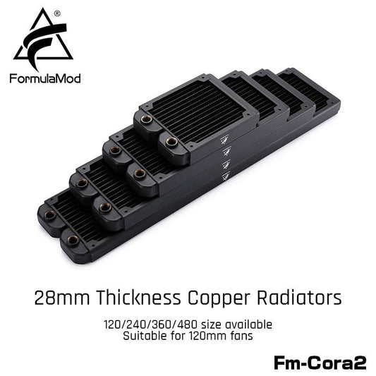 FormulaMod Fm-CoRa2 28mm Thickness Copper Radiator 120/240/360/480 Black Suitable For 120 Fans