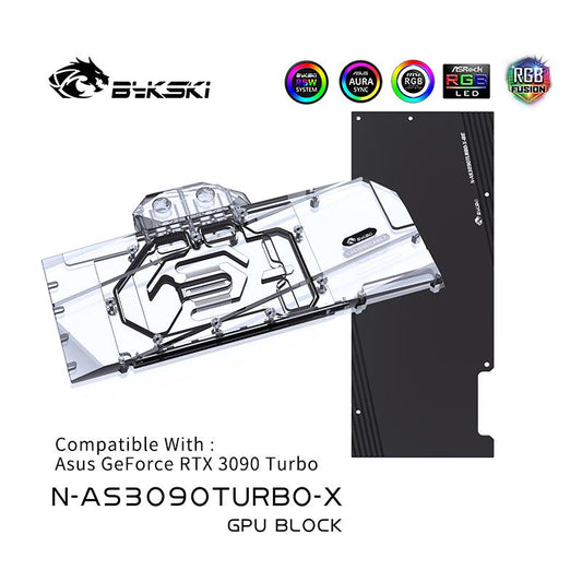 Bloc de refroidissement par eau GPU Bykski pour ASUS GeForce RTX3090 TURBO, système de refroidissement liquide de carte graphique refroidissement par eau N-AS3090TURBO-X 