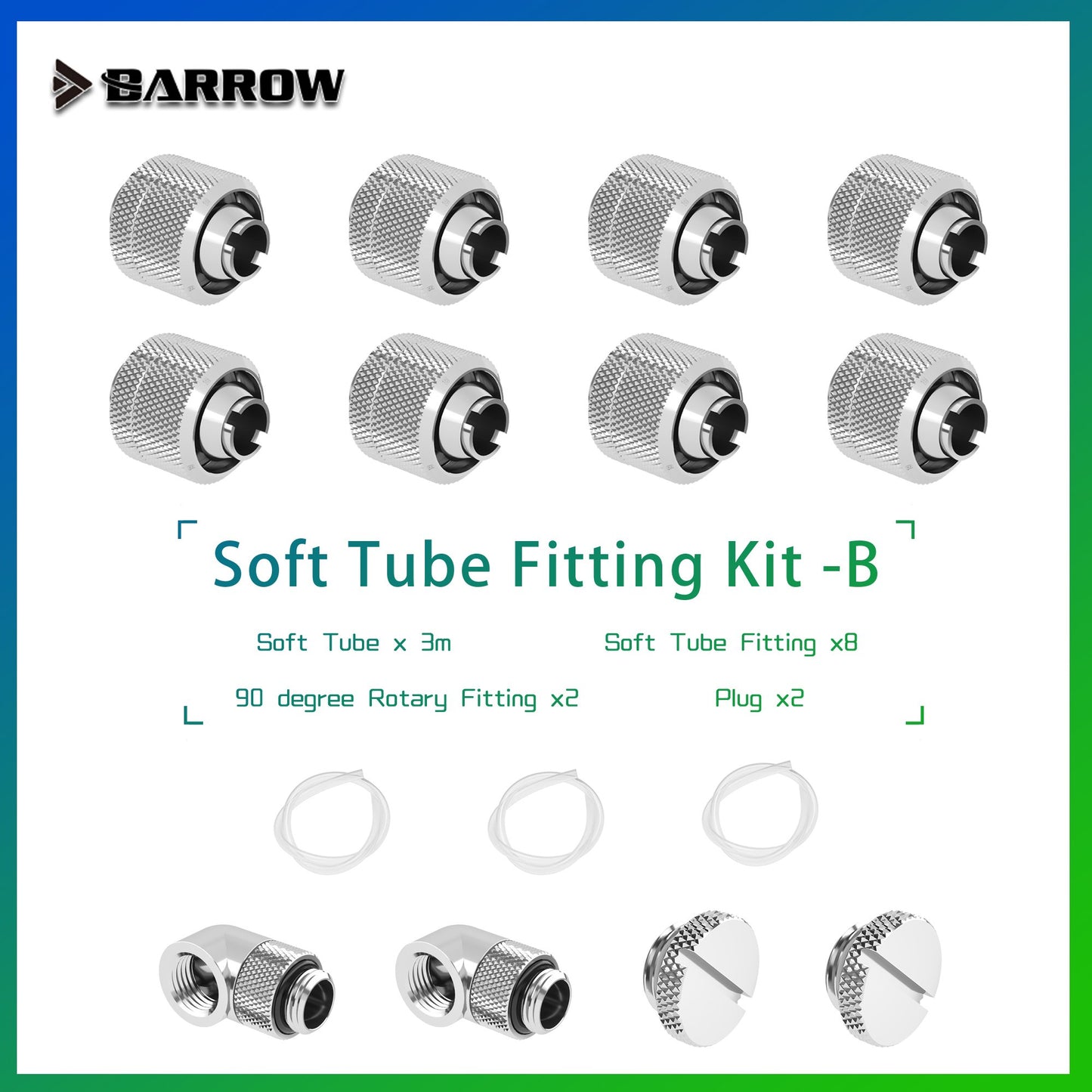 Barrow Soft Tube Fittings Kit Set,90 Degree, Plug ,Compress fitting ,10X13MM,10X16MM Pipe For | Water Cooling Fitting
