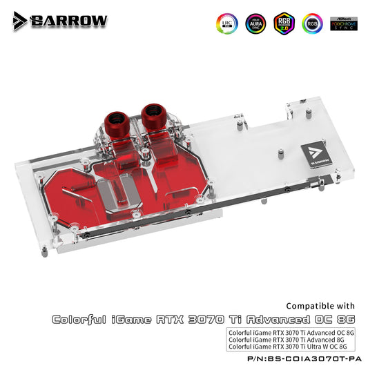 Bloc d'eau GPU Barrow, pour coloré iGame RTX 3070 TI Advanced OC/Ultra W OC 8G, refroidisseur d'eau à couverture complète BS-COIA3070T-PA 