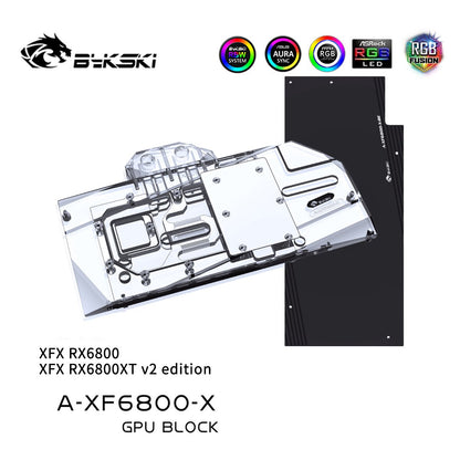 Bloc d'eau GPU Bykski A-XF6800-X pour XFX RX6800 Overseas Edition, avec fond de panier pour système de refroidissement par eau 