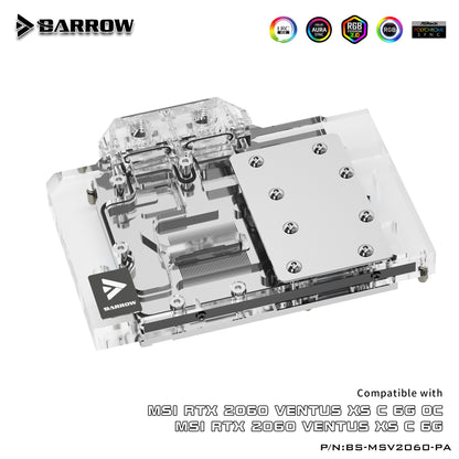Barrow BS-MSV2060-PA, Full Cover Graphics Card Water Cooling Blocks,For MSI RTX2060 Ventus X5 C 6G OC