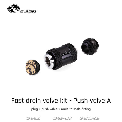 Valve Kit Drain Push Water Combination Ball G1/4" Computer Case Cooling Copper & Aluminum Bykski