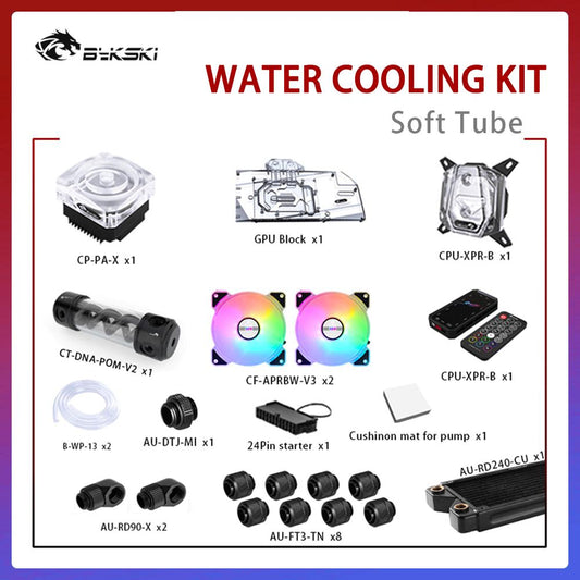 Bykski B-HSRBW-ED Water Cooling Kit,  Soft Tube kit + Pump Radiator Reservoir Program Kits For Intel/AMD Computer cooling system