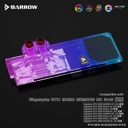 Barrow 3090 3080 GPU Water Block for GIGABYTE 3090/3080 GAMING EAGLE VISION OC, Full Cover ARGB GPU Cooler, BS-GIG3090-PA 2