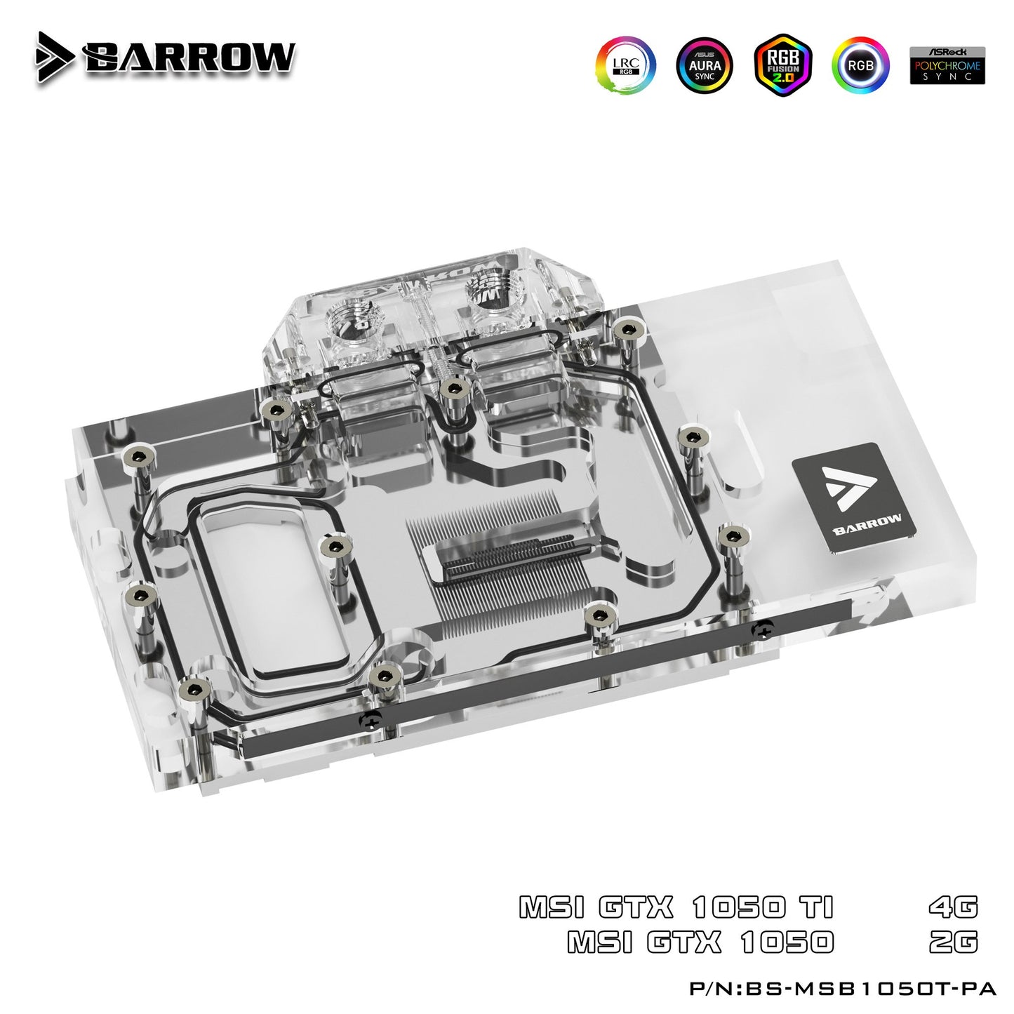 Barrow BS-MSB1050T-PA, LRC 2.0 Bloc de refroidissement par eau pour carte graphique à couverture complète pour MSI GTX1050Ti/1050