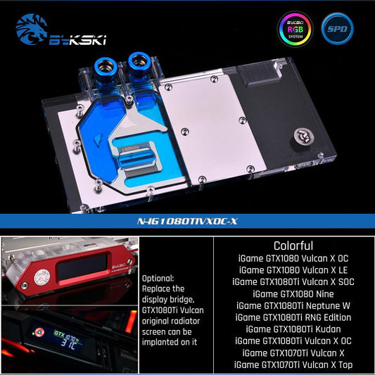 Bykski N-IG1080TIVXOC-X, Full Cover Graphics Card Water Cooling Block for Colorful iGame | Water Cooling Block