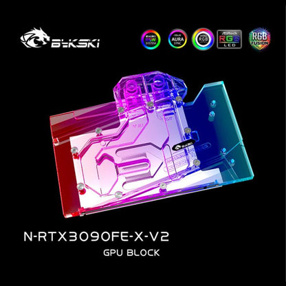 Refroidisseur de liquide de bloc de refroidissement par eau Bykski RTX 3090 GPU avec fond de panier pour Nvidia Founder Edition RTX3090, N-RTX3090-X-V2 
