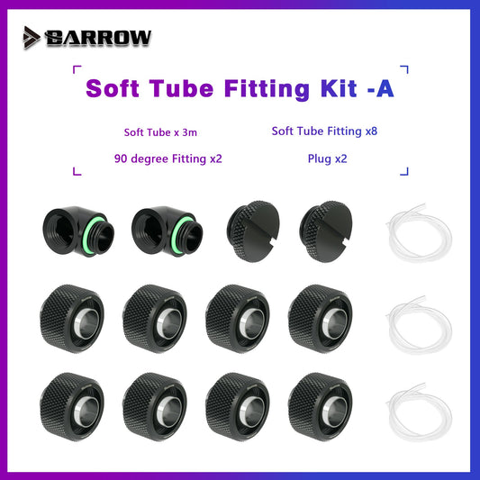 BARROW Fitting Kit Set of Soft tube,10*13,10*16 mm, tube fitting 90 degree, Plug, For Computer Water Cooling,BA-STKA