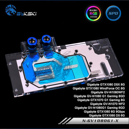 Bykski N-GV1080G1-X, Full Cover Graphics Card Water Cooling Block RGB/RBW for Gigabyte GTX1080/1070/1060,GV-N1080/1070/1060