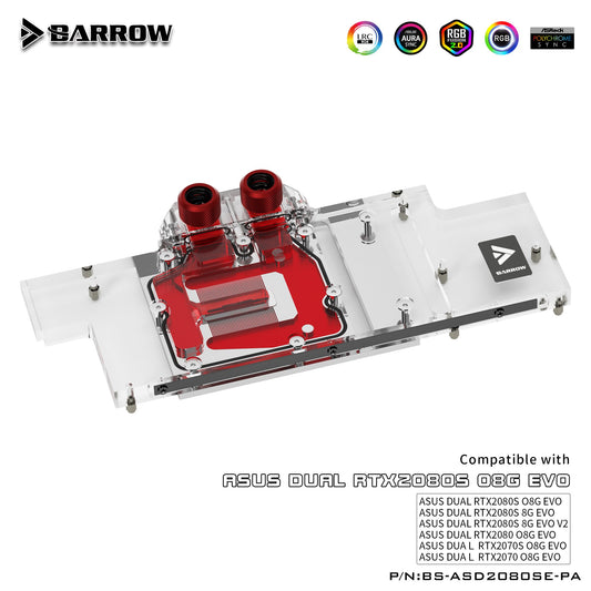 Barrow BS-ASD2080SE-PA Full Coverage Water Cooling Block for ASUS DUAL 2080S Graphics Card | Water Cooling Block