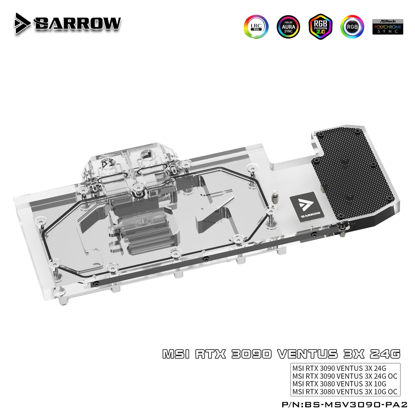 Barrow 3090 3080 GPU Water Block for MSI RTX3090 3080 VENTUS 3X OC, Full Cover ARGB GPU Cooler, BS-MSV3090-PA