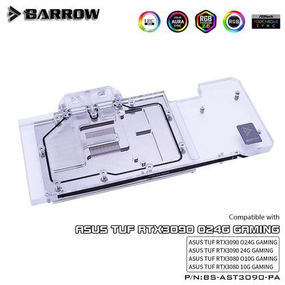 Barrow 3090 3080 GPU Water Block for ASUS TUF 3090/3080 Gaming, Full Cover 5v ARGB GPU Cooler, BS-AST3090-PA