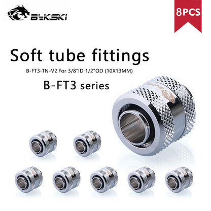 Soft Tube Fitting Bykski Water Cooling Adapter 10x16mm 10x13mm Flexible Pipe, 8pcs/lot, B-FT3-TN-V2, B-FT3-TK-V2