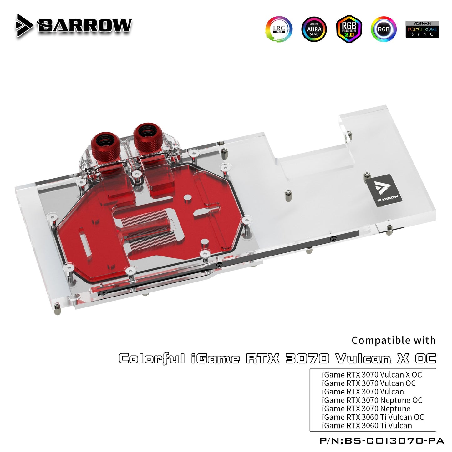 Barrow 3070 3060Ti GPU Water Block for Colorful RTX 3070 3060ti Vulcan, Full Cover 5v ARGB GPU Cooler, BS-COI3070-PA